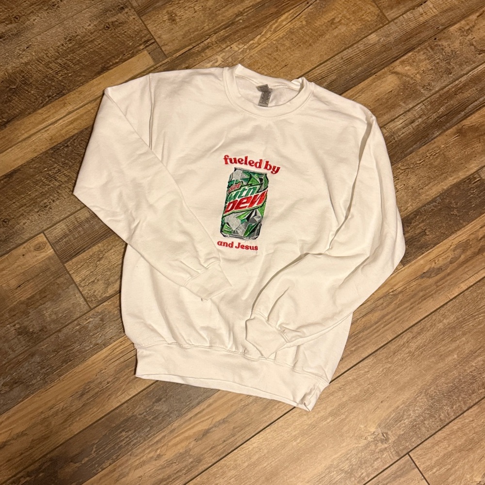 Custom Diet Mountain Dew & Jesus Embroidered Sweatshirt